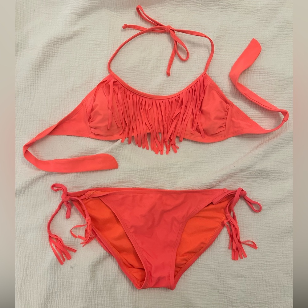 Coral Fringe Bikini